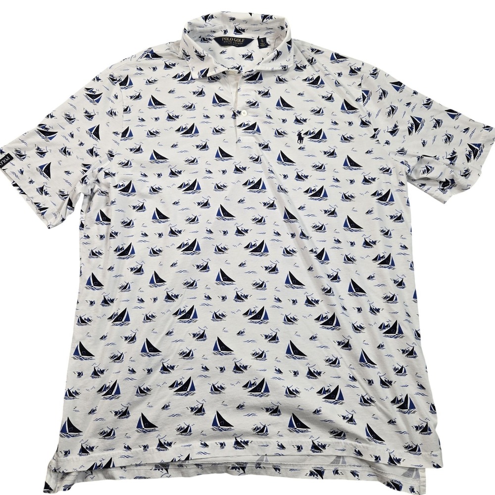 Polo Golf Ralph Lauren Polo Shirt Mens XL White Sailboat Print Nautical